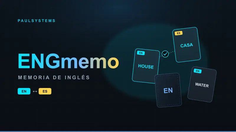 Cartas de memoria emparejando la palabra inglesa HOUSE con la española CASA en estilo retro futurista