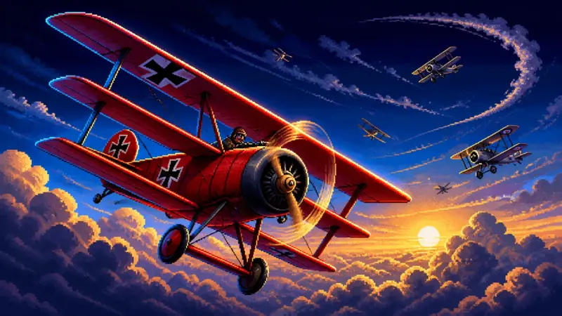 Biplano rojo de la Primera Guerra Mundial en estilo retro
